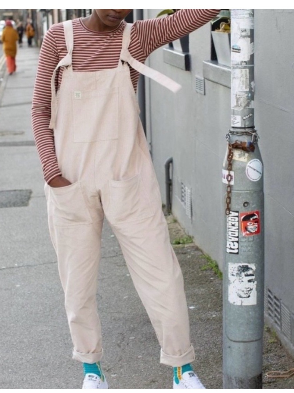 Lucy & Yak Knot-Strap Organic Cotton Cream Denim Overalls Straight leg, L/XL